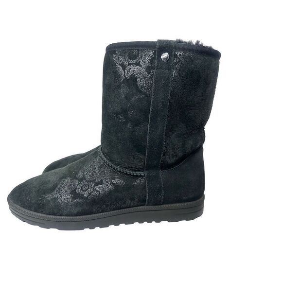 Abeo Whistler Black Paisley Sheepskin Boots Women’s Size 10 - Picture 2 of 9